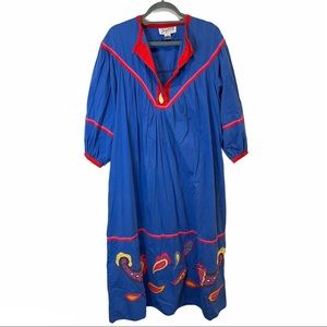 Vintage Saybury Blue and Red Paisley Celestial Maxi House Dress